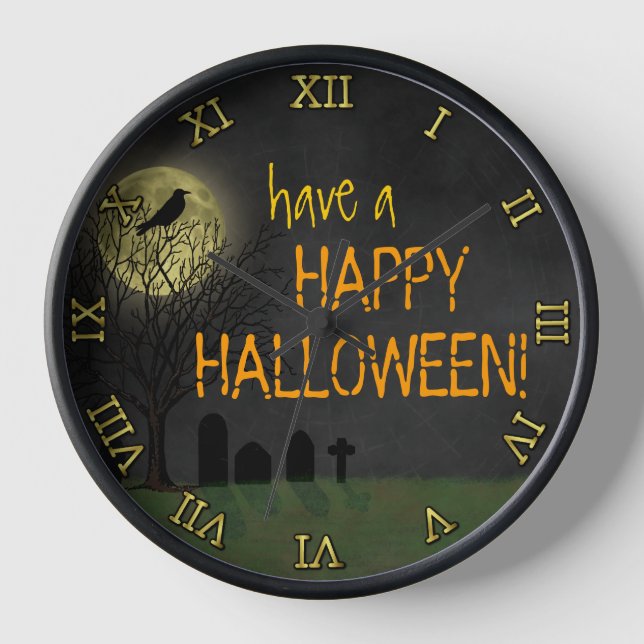 Reloj De Pared Halloween - Graveyard Crow y Moon Personalizado Te (Anverso)