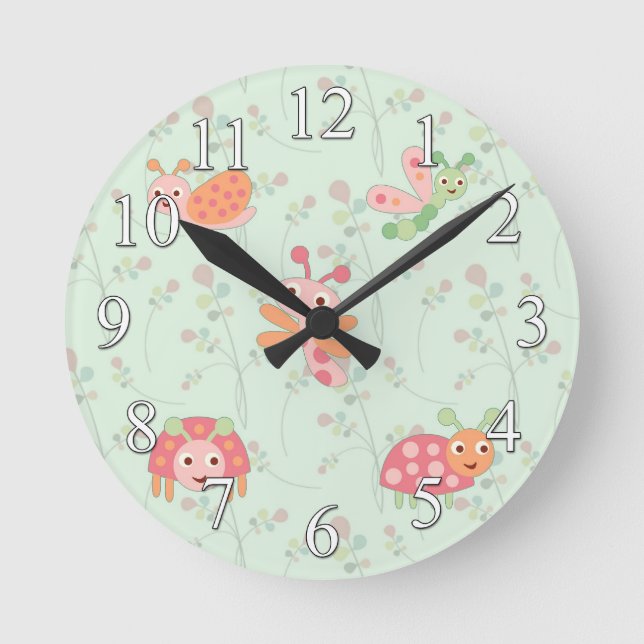 Reloj de pared Happy Bugs Girls (Anverso)