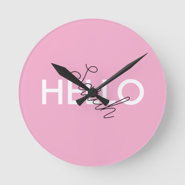 Reloj de pared "Hello" rosa personalizado con Pers (Anverso)