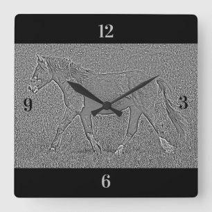 Reloj de pared hermoso - Caballo Grabado en reliev