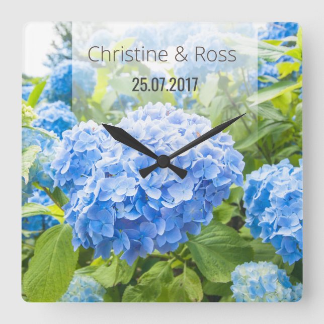Reloj de pared hermoso del boda del hydrangea azul (Anverso)