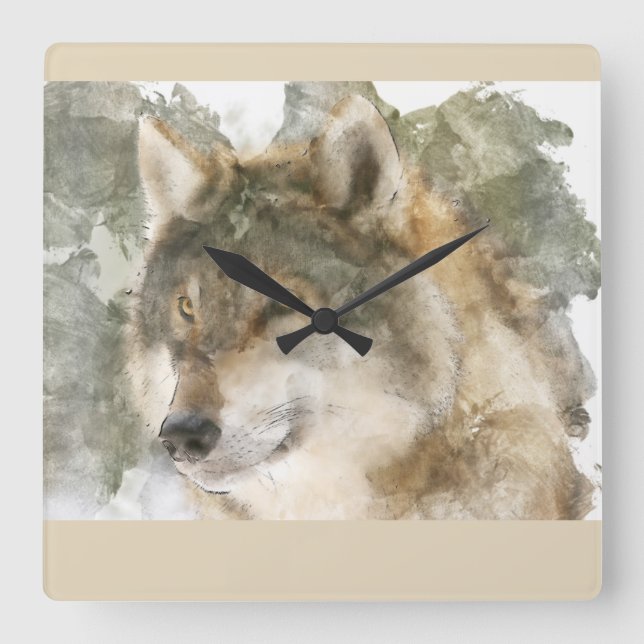 Reloj de pared hermoso - Lobo acuarela (Anverso)