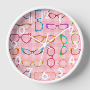 Reloj De Pared Hipster retro moderno con Gingham rosa
