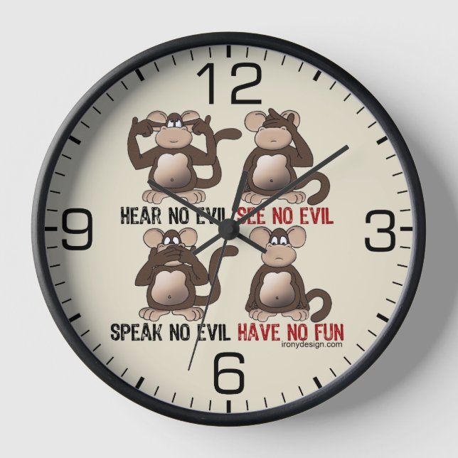 Reloj De Pared Humor de monos sabios (Anverso)