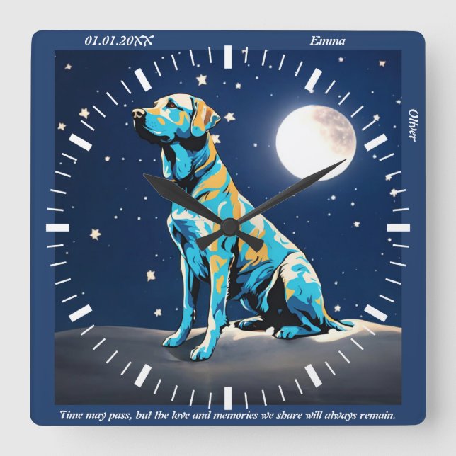 Reloj de pared iluminado por luna de Golden Retrie (Anverso)