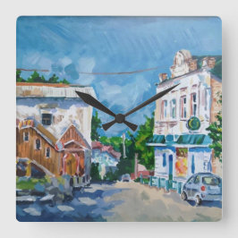 Reloj de pared impresionista de calle de pueblo so