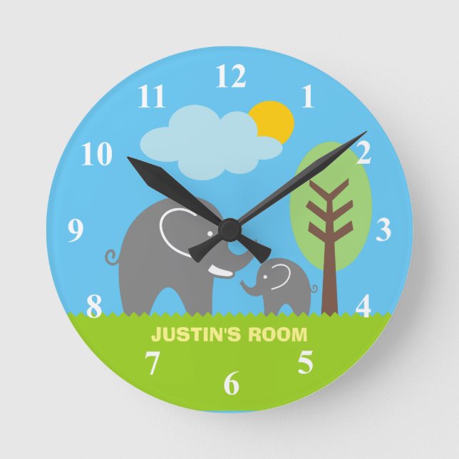 Reloj de pared infantil de elefantes grises para n (Anverso)