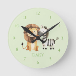 Reloj de pared infantil de león y cebra de safari 