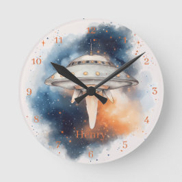 Reloj de pared infantil de nave espacial divertida