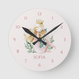 Reloj de pared infantil de sirena rosa lindo diver