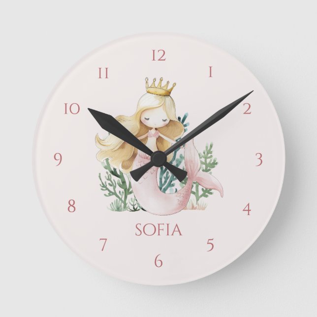Reloj de pared infantil de sirena rosa lindo diver (Anverso)
