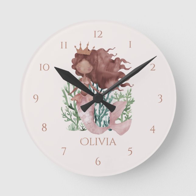 Reloj de pared infantil de sirena rosa lindo diver (Anverso)