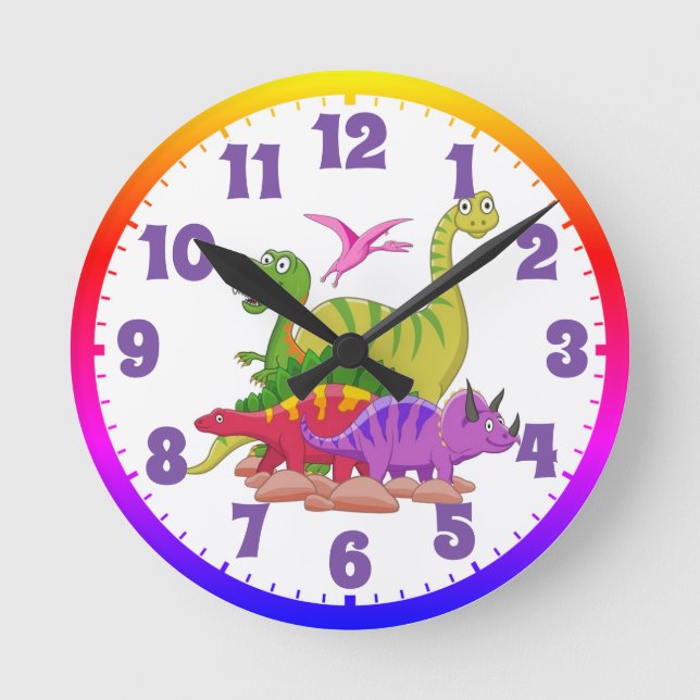 Reloj de pared infantil - Dinosaurio colorido (Anverso)
