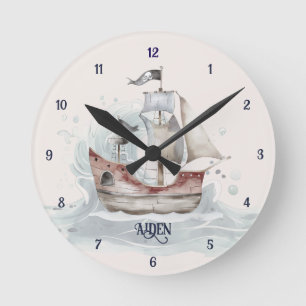 Reloj de pared infantil divertido y lindo barco pi