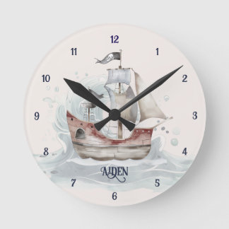 Reloj de pared infantil divertido y lindo barco pi
