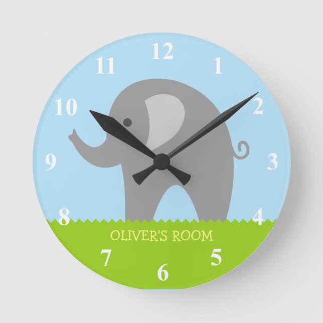 Reloj de pared infantil gris de elefante para niño (Anverso)