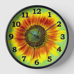 Reloj De Pared Jardín de flores amarillo del girasol y verde