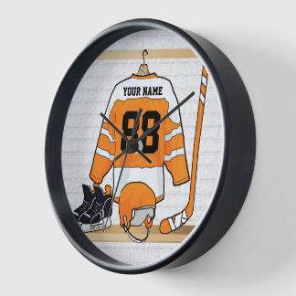 Reloj De Pared Jersey anaranjado y blanco personalizado del