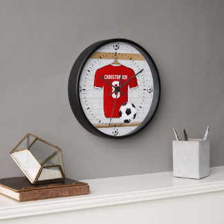 Reloj De Pared Jersey de fútbol rojo y blanco personalizado