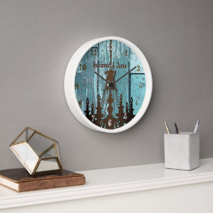 Reloj De Pared Leña de madera de Aqua Rustic Personalizada