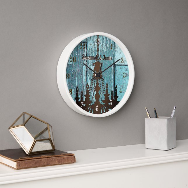 Reloj De Pared Leña de madera de Aqua Rustic Personalizada (Oficina)