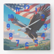 Reloj de Pared Liberty Eagle & Flag Square (1776–2