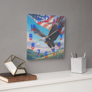 Reloj de Pared Liberty Eagle & Flag Square (1776–2
