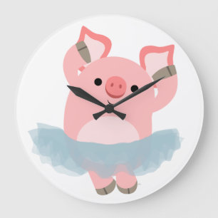 Reloj de pared lindo del cerdo de la bailarina del