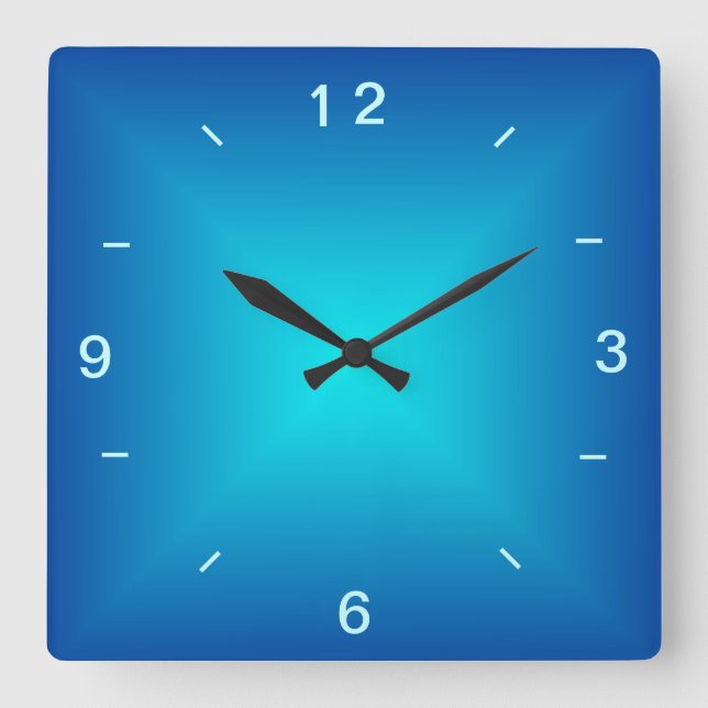 Reloj de pared liso con diseño iluminado azul acua (Anverso)