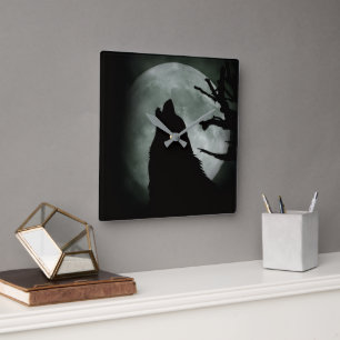 Reloj de Pared - Lobo Aullando a la luna Llena 