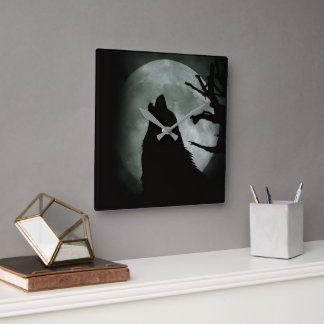 Reloj de Pared - Lobo Aullando a la luna Llena 