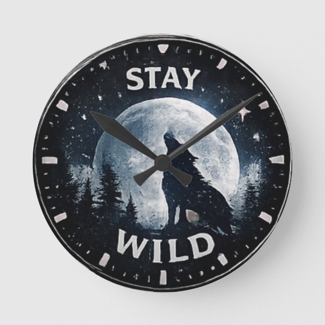 Reloj de pared Lobo Luna Salvaje (Anverso)
