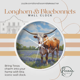 Reloj de pared Longhorn y Bluebonnets