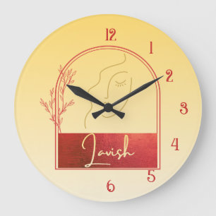 Reloj de pared lujoso de oro amarillo pastel con f