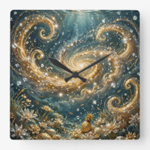 Reloj de pared Luxury Golden Ocean Swirl - Galaxia