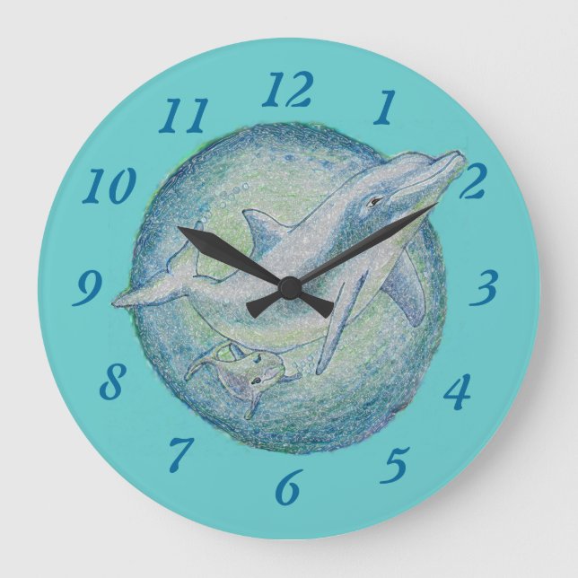 Reloj de pared "Madre y ternera" para delfines (Anverso)