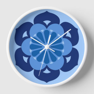 Reloj De Pared Mandala, añil y azul claro de la flor de Lotus