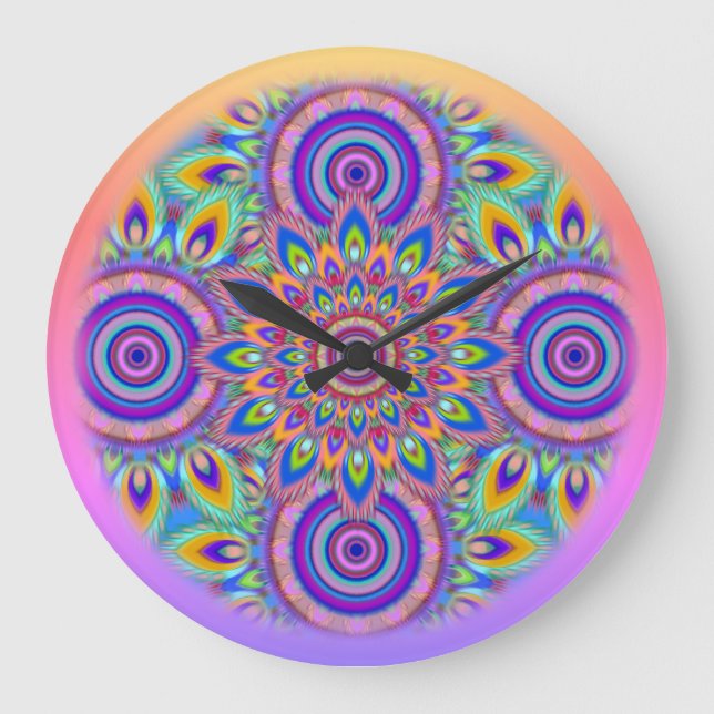 Reloj de pared Mandala jardín de flores psicodélic (Anverso)