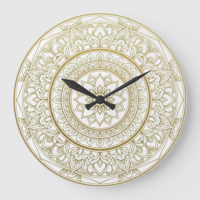 Reloj de pared Mandala Zen - De oro y blanco espir (Anverso)