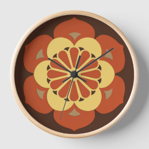 Reloj De Pared Mandalala de Flor de Loto, Marrón, Herrumbre y Ama