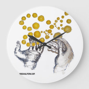 Reloj de pared manos extendidas con globos dorados