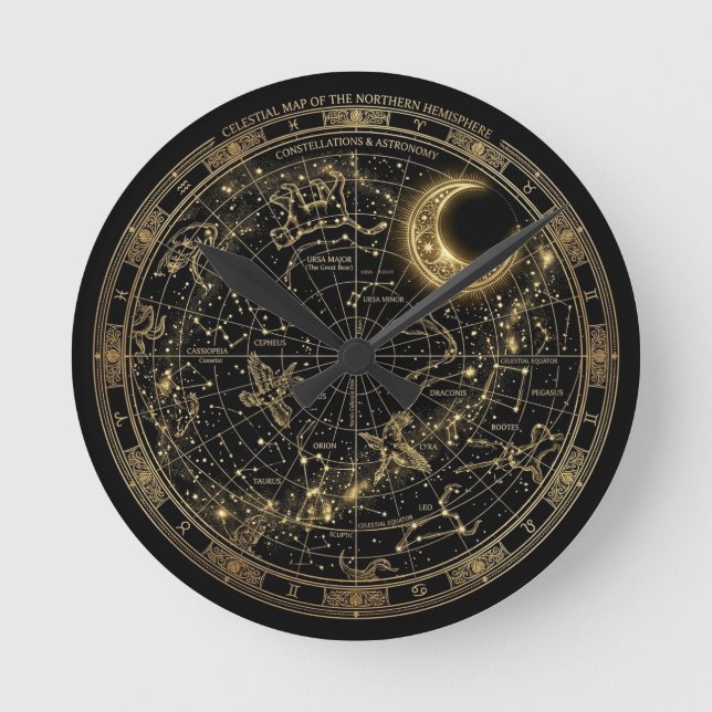 Reloj de pared Mapa Celeste de Constelación Dorada (Anverso)