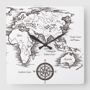 Reloj de pared - Mapa mundial África Europa AU NZ 