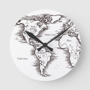 Reloj de pared - Mapa mundial B/N EE. UU. África E