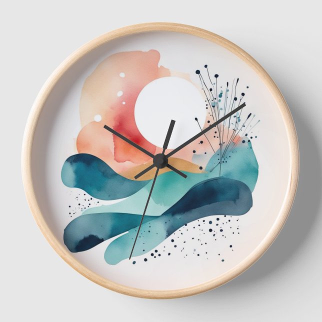 Reloj de pared, marco de madera natural redondo de (Anverso)