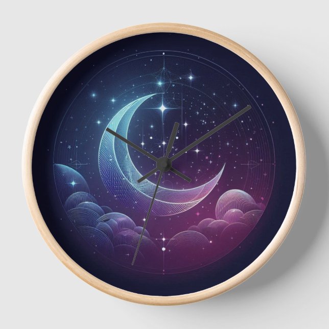 Reloj de pared, marco de madera natural redondo de (Anverso)