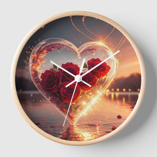 Reloj de pared, marco de madera natural redondo de (Anverso)