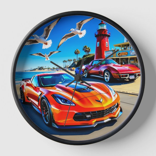 Reloj de pared, marco de madera natural redondo de (Anverso)