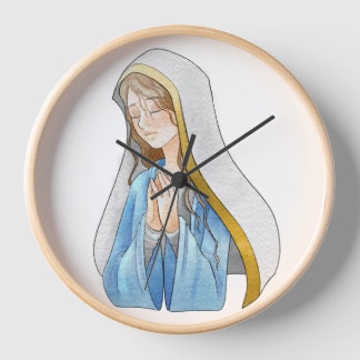 Reloj de pared, marco de madera natural redondo de