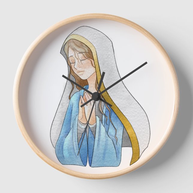 Reloj de pared, marco de madera natural redondo de (Anverso)